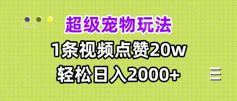 （13578期）超级宠物视频玩法，1条视频点赞20w，轻松日入2000+ - 首创网