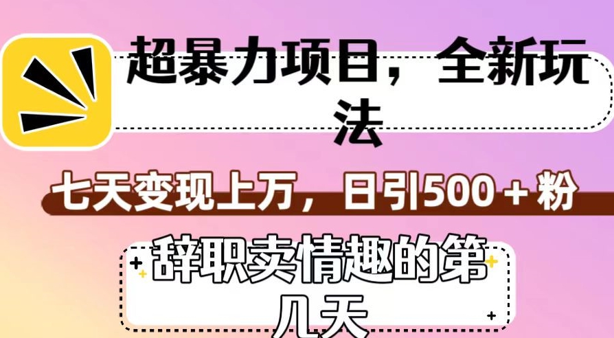 超暴利项目，全新玩法（辞职卖情趣的第几天），七天变现上万，日引500+粉【揭秘】 - 首创网