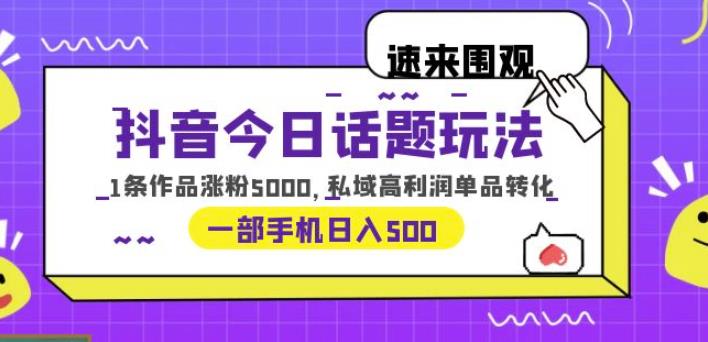 抖音今日话题玩法，1条作品涨粉5000，私域高利润单品转化一部手机日入500【揭秘】 - 首创网