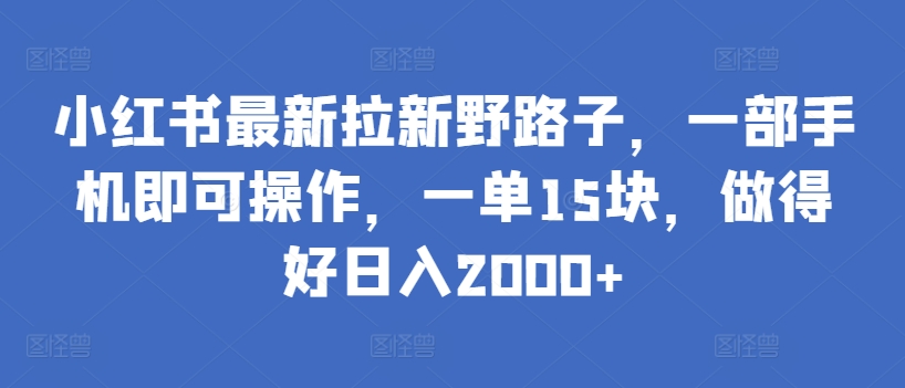 小红书最新拉新野路子，一部手机即可操作，一单15块，做得好日入2000+ - 首创网