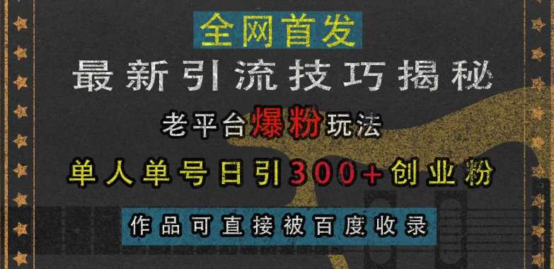 最新引流技巧揭秘，老平台爆粉玩法，单人单号日引300+创业粉，作品可直接被百度收录 - 首创网